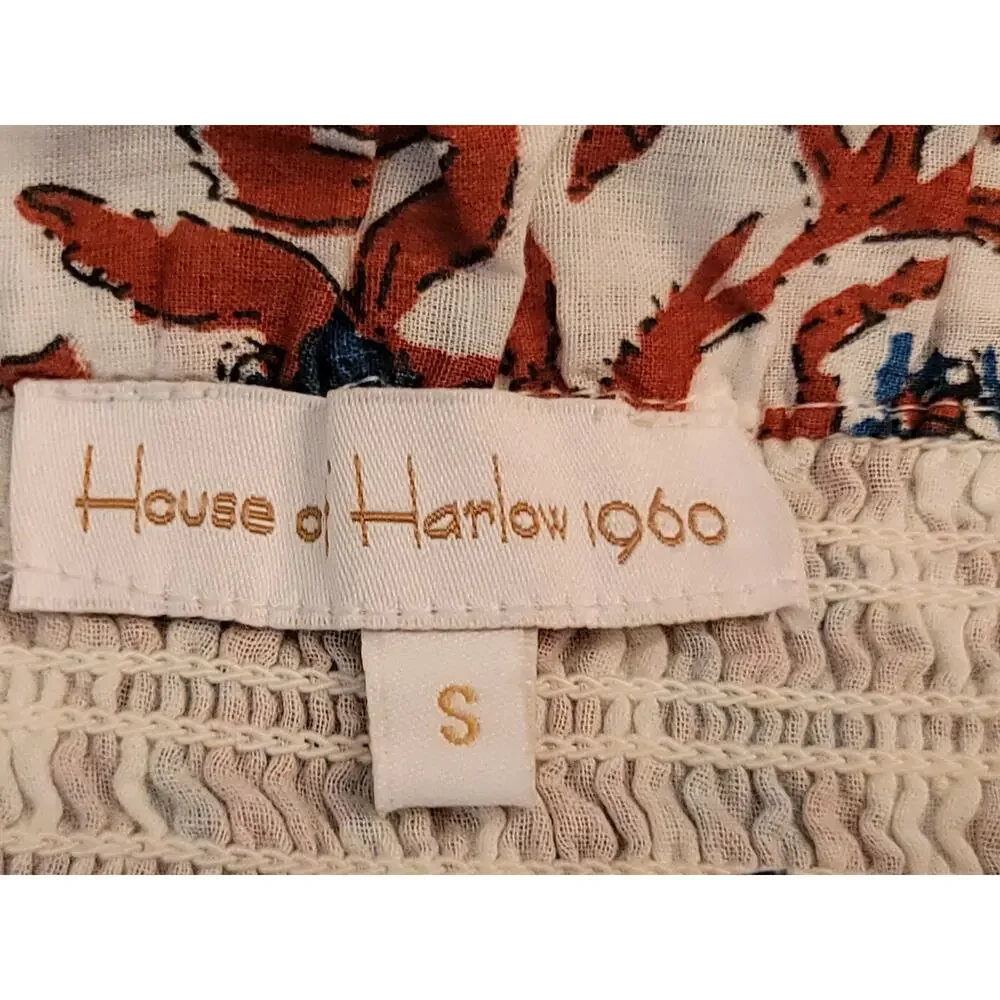 House of Harlow 1960 Tiered Boho Preppy Print‎ Smocked Skirt Women's Size Small